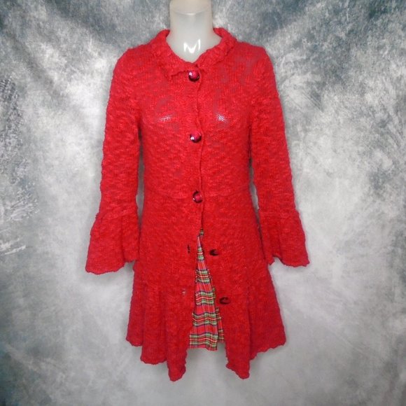 Long Cardigan Red Sweater Dress, Cute Sleeves! - Fever - Picture 6 of 9